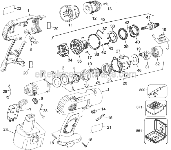 Page A Diagram and Parts List for 2852B Type 2 Black and Decker Cordless Drill